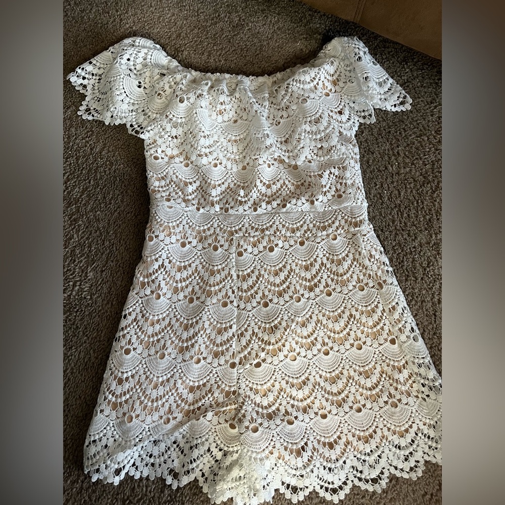 White Lace Off-Shoulder romper fashion  nova size medium